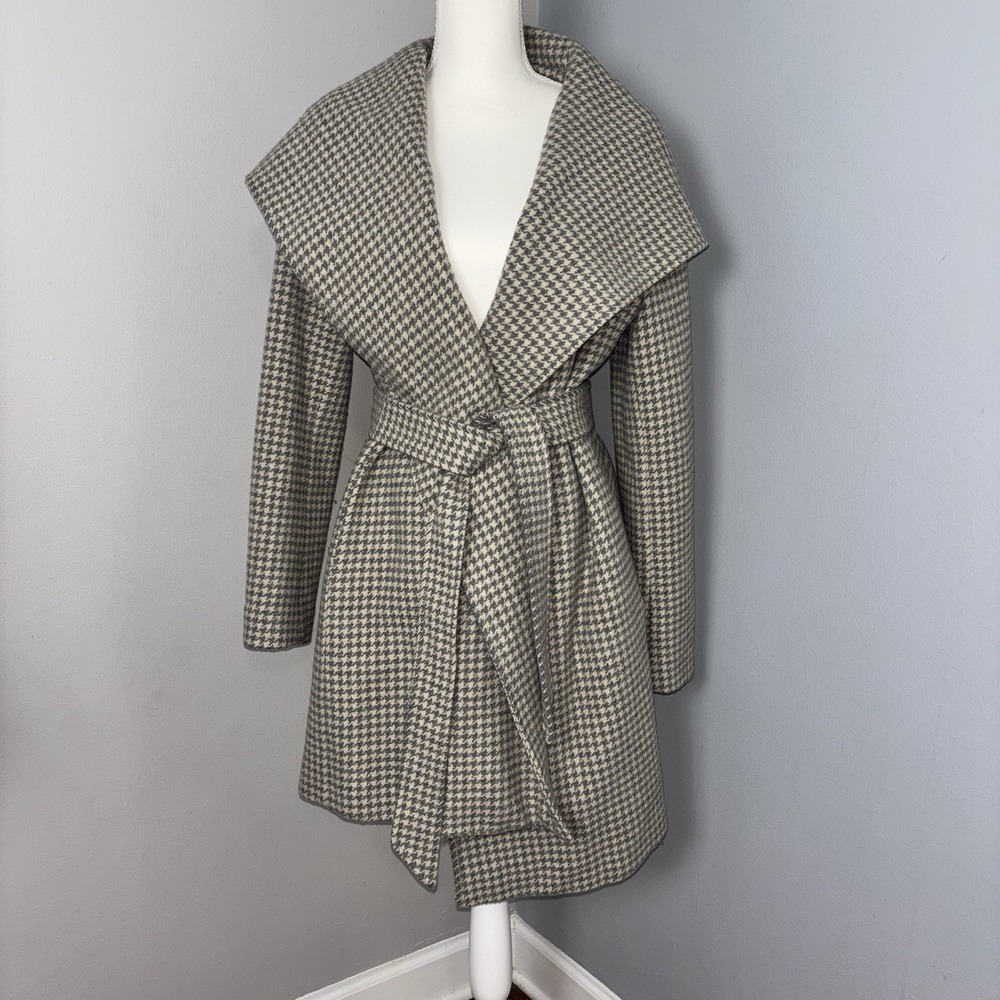 Lauren Ralph Lauren Women's Houndstooth Gray Camel Wool Blend Shawl Collar Sz 8